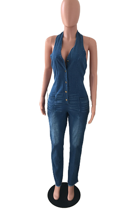Blue Euramerican Jeans Slim Fit Halter Neck Jumpsuits JLX6059