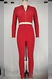 Red Casual Pure Color Zipper Long Sleeve Tight Pants Sports Sets X9311-1
