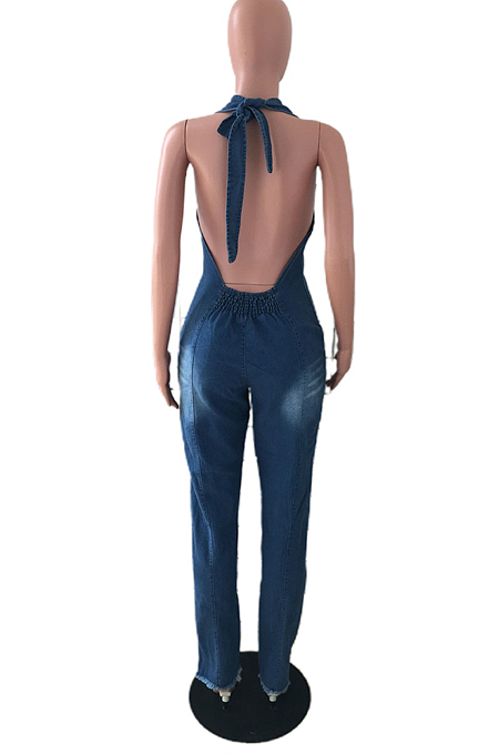 Blue Euramerican Jeans Slim Fit Halter Neck Jumpsuits JLX6059