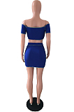Blue Euramerican Pure Color Irregularity Drawsting Two Piece JLX5802-4