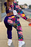 Casual Hoodie Print Long Sleeve Top Pants Two Piece LYL831