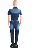 Dark Blue Fashion Slim Fit Collect Waist Jeans Jumpsuits JLX6056-1
