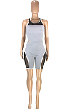 Gray Fashion Casual Net Yarn Splied Brace Perspective Vest Shorts Two Piece SM9190-1