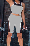 Gray Fashion Casual Net Yarn Splied Brace Perspective Vest Shorts Two Piece SM9190-1
