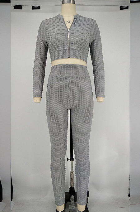 Gary Casual Pure Color Zipper Long Sleeve Tight Pants Sports Sets X9311-4