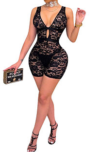 Sexy Ladies Pure Color Lace Sleeveless Romper Shorts ED8518