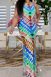Blue Fashion Tie Dye Positioning Print Tank Dress ZDD31151-3