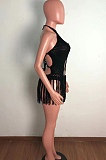 Black Sexy Weaving Two Wear Short Tassel Beach Skirts QZ4345-1