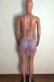 Purple Sexy Weaving Two Wear Short Tassel Beach Skirts QZ4345-3
