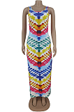 Yellow Fashion Tie Dye Positioning Print Tank Dress ZDD31151-1