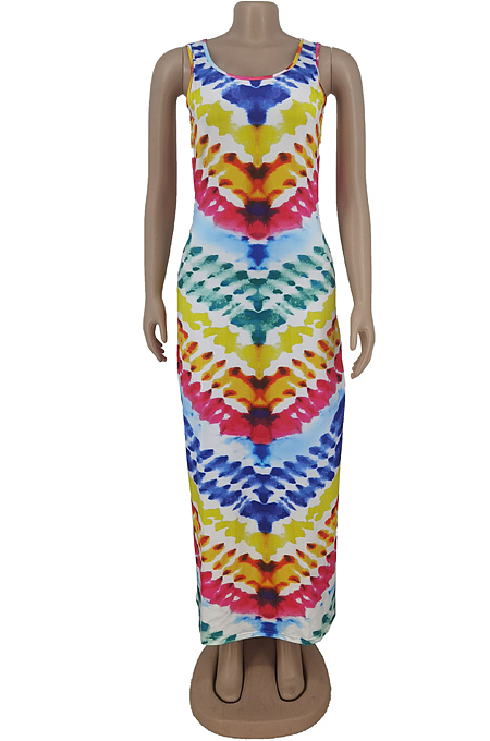 Yellow Fashion Tie Dye Positioning Print Tank Dress ZDD31151-1