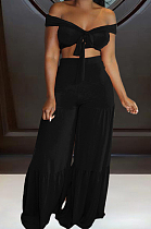 Black Euramerican Korea Velvet Pure Color Wide Legged Pants Sets BBN177-1