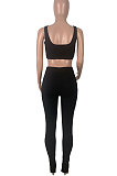 Black Women Casual Sport Vest Long Pants Open Fork Two-Pieces MOL154-1
