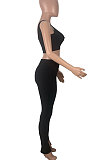 Black Women Casual Sport Vest Long Pants Open Fork Two-Pieces MOL154-1