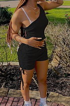 Black Sleeveless One Shoulder Drawshing Ruffle Fashion Two Piece AMX6035-1