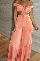 Pink Euramerican Korea Velvet Pure Color Wide Legged Pants Sets BBN177-3