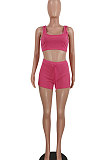 Pink Euramerican Women Pure Color High Waist Vest Shorts Sets ED8510-1