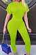 Neon Green Collect Waist Short Sleeve Long Pants Sports Sets DMM8170-2