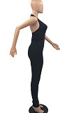 Euramerican Women Zipper Pure Color Sexy Casual Sport Bodycon Jumpsuits YMM09080
