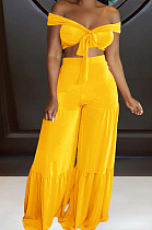 Yellow Euramerican Korea Velvet Pure Color Wide Legged Pants Sets BBN177-2
