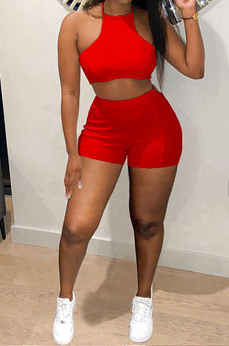 Red Women Fashion Sleeveless Vest Pir Bar Shorts Sets YMM9075-2