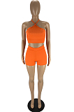 Orange Fashion Sexy Pure Color Halter Neck Backless Shorts Two Piece LYY9308-3