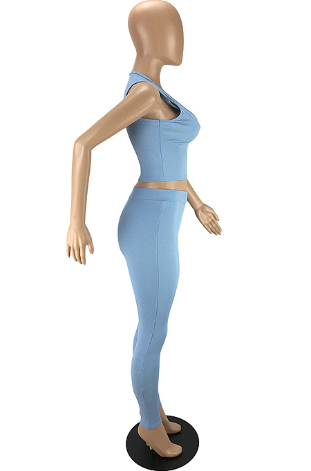 Light Blue Euramerican Pure Color Pit Bar Tank Long Pants Two Piece LYY9310-3