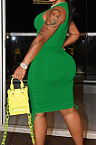 Green Casual Round Neck Sleeveless Drawsting Pure Color Stretch Slim Fit Dress YYF8230-10