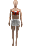 White Fashion Casual Butterfly Print Boot Tube Top Shorts Two Piece JC7059-1