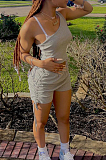 Grey Sleeveless One Shoulder Drawshing Ruffle Fashion Two Piece AMX6035-2