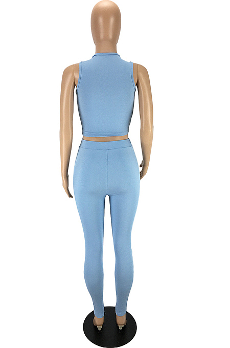 Light Blue Euramerican Pure Color Pit Bar Tank Long Pants Two Piece LYY9310-3