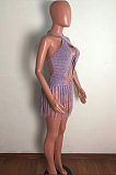 Purple Sexy Weaving Two Wear Short Tassel Beach Skirts QZ4345-3