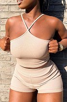 Cream White Fashion Sexy Pure Color Halter Neck Backless Shorts Two Piece LYY9308-2