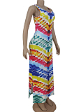 Yellow Fashion Tie Dye Positioning Print Tank Dress ZDD31151-1
