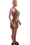 Brown Sexy Weaving Two Wear Short Tassel Beach Skirts QZ4345-4