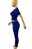 Blue Collect Waist Short Sleeve Long Pants Sports Sets DMM8170-3