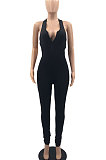 Euramerican Women Zipper Pure Color Sexy Casual Sport Bodycon Jumpsuits YMM09080