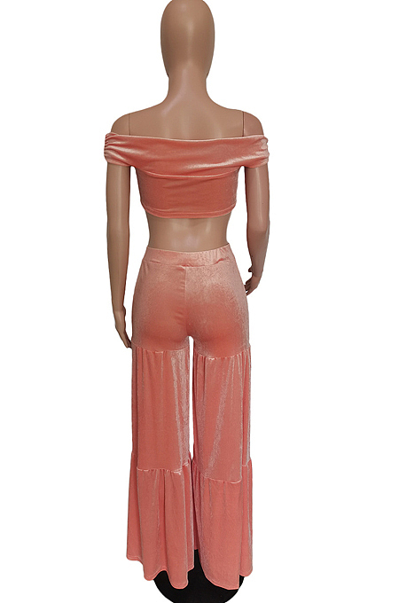 Pink Euramerican Korea Velvet Pure Color Wide Legged Pants Sets BBN177-3