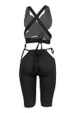 Black Women Pure Color Bandage Casaual Shorts Sets ED8501-1