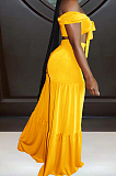 Yellow Euramerican Korea Velvet Pure Color Wide Legged Pants Sets BBN177-2