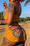 Earth Yellow Fashion Casual Butterfly Print Boot Tube Top Shorts Two Piece JC7059-3