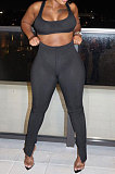 Black Women Casual Sport Vest Long Pants Open Fork Two-Pieces MOL154-1