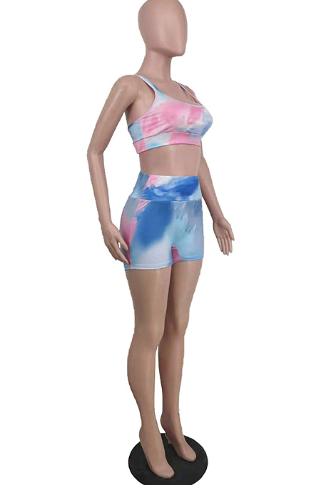 Blue Summer Casual Sexy Sling Shorts Two Piece AMX6036