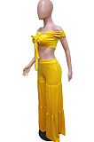 Yellow Euramerican Korea Velvet Pure Color Wide Legged Pants Sets BBN177-2