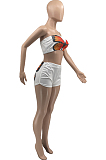 White Fashion Casual Butterfly Print Boot Tube Top Shorts Two Piece JC7059-1