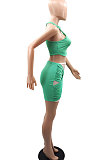 Women Round Neck Pure Color Sleeveless Casual Skirts Sets YMM09078