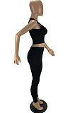 Black Euramerican Pure Color Pit Bar Tank Long Pants Two Piece LYY9310-1