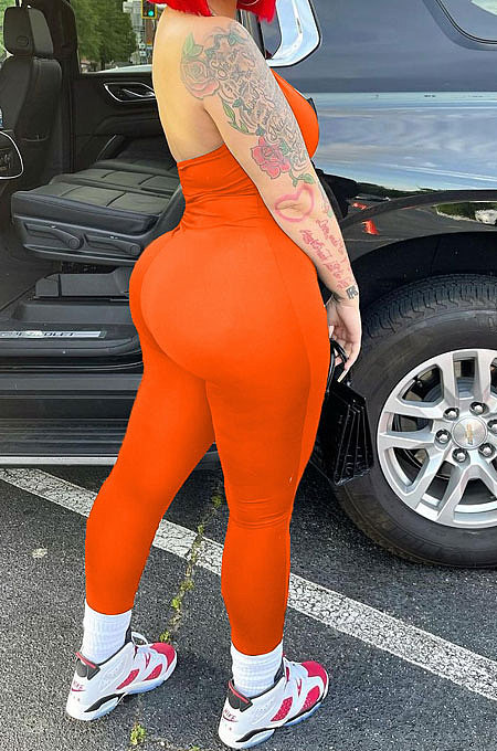 Euramerican Women Zipper Pure Color Sexy Casual Sport Bodycon Jumpsuits YMM09080