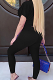 Black Collect Waist Short Sleeve Long Pants Sports Sets DMM8170-1