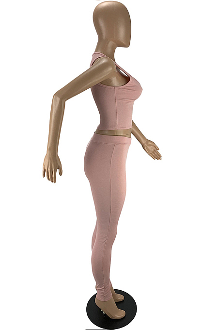 Pink Euramerican Pure Color Pit Bar Tank Long Pants Two Piece LYY9310-2